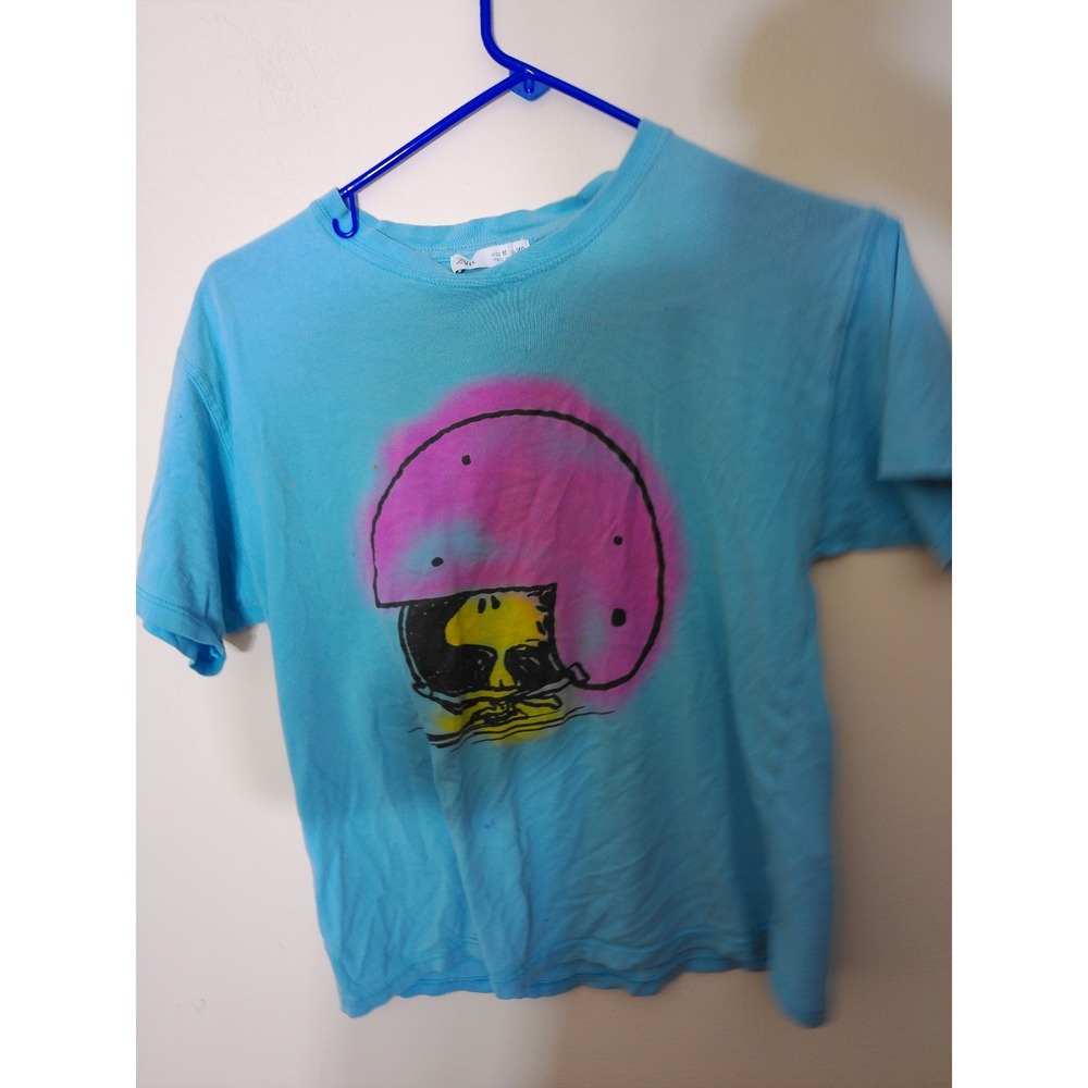 Zara Snoopy Graphic Tee Kids 10 Blue Peanuts Pink Helmet Artistic Streetwear